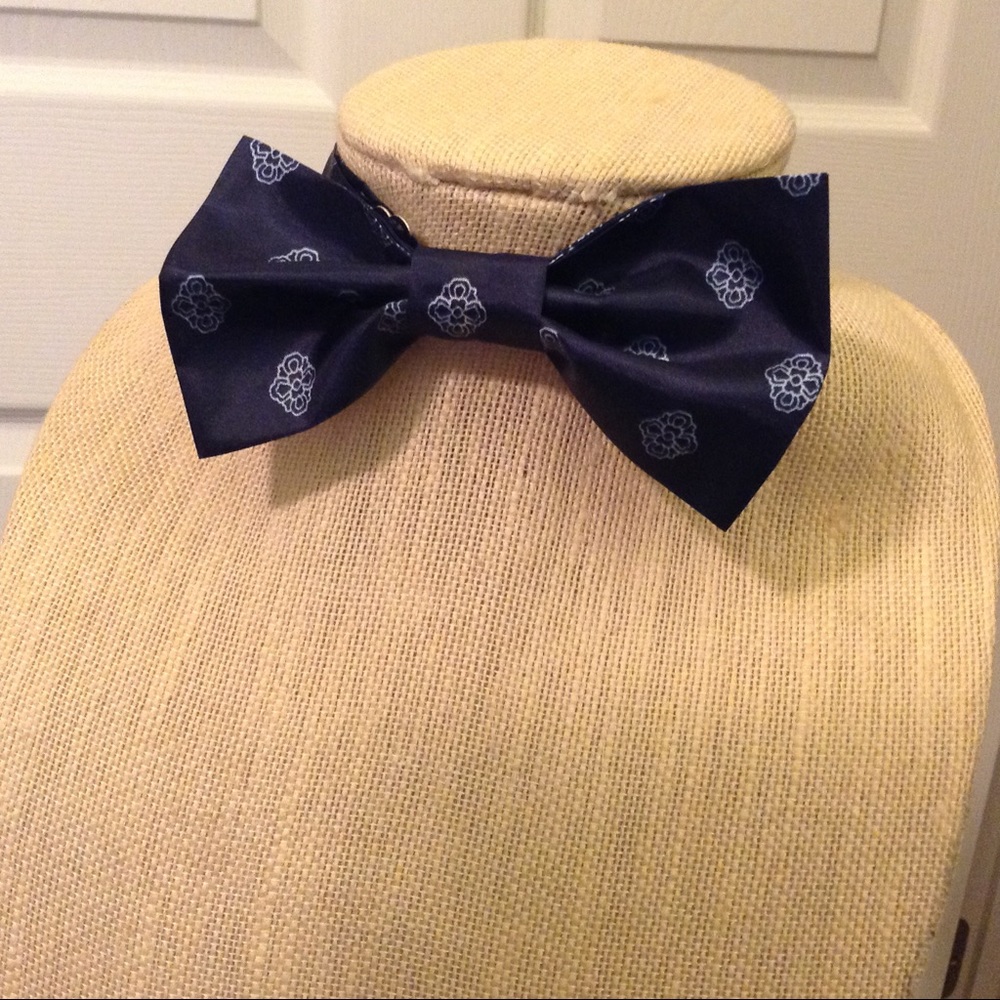 Blue satin fabric bow tie.